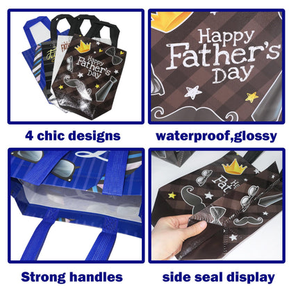 HADDIY Father's Day Tote Gift Bags with Handles,12 Pcs Bulk Non-Woven Love Dad Candy Bags for Gift Wrapping and Happy Father Day Party Favor-9x8.7x4.3 inches