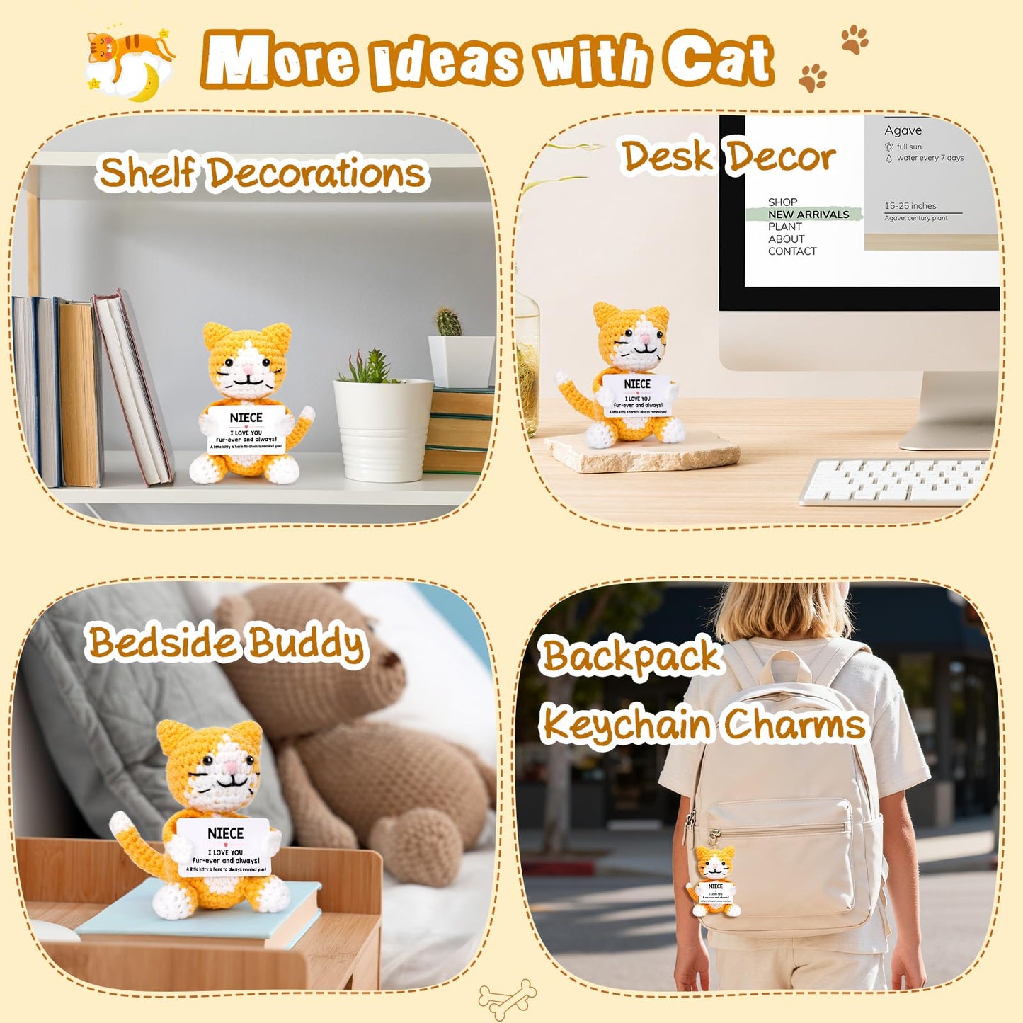 Funny Cat Mothers Day Niece Gifts from Auntie Aunt Uncle, Birthday Graduation Gifts for Niece Adult Kid Teen, Mini Cute Cool Stuff Things I Love You Presents, Small Emotional Positive Crochet Cat