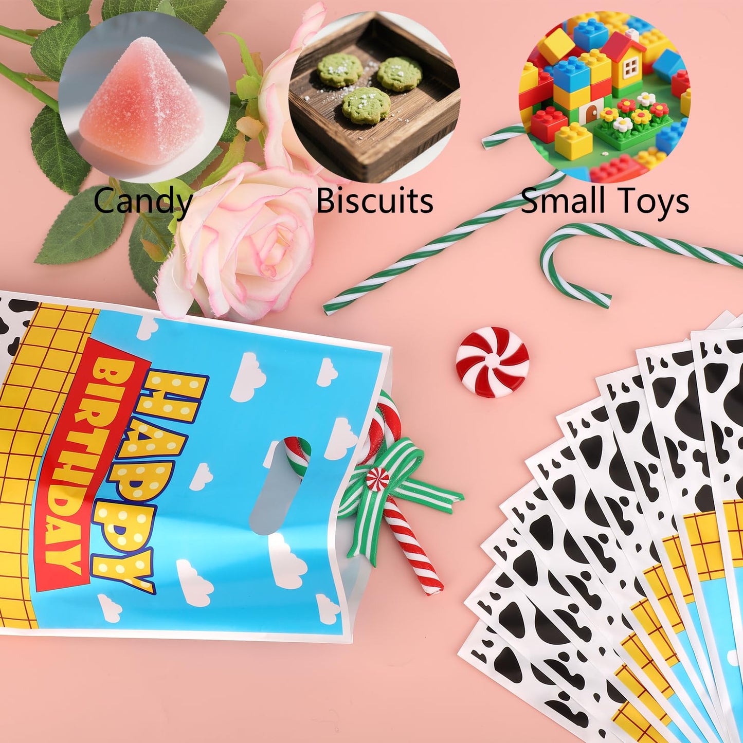 SAVITA 50pcs Cartoon Story Party Favor Bags, 9.84x6.5 Inch Blue Sky White Cloud Cartoon Story Goodie Snack Bags for Kids Birthday Party Supplies Candy & Toy Storage Decoration