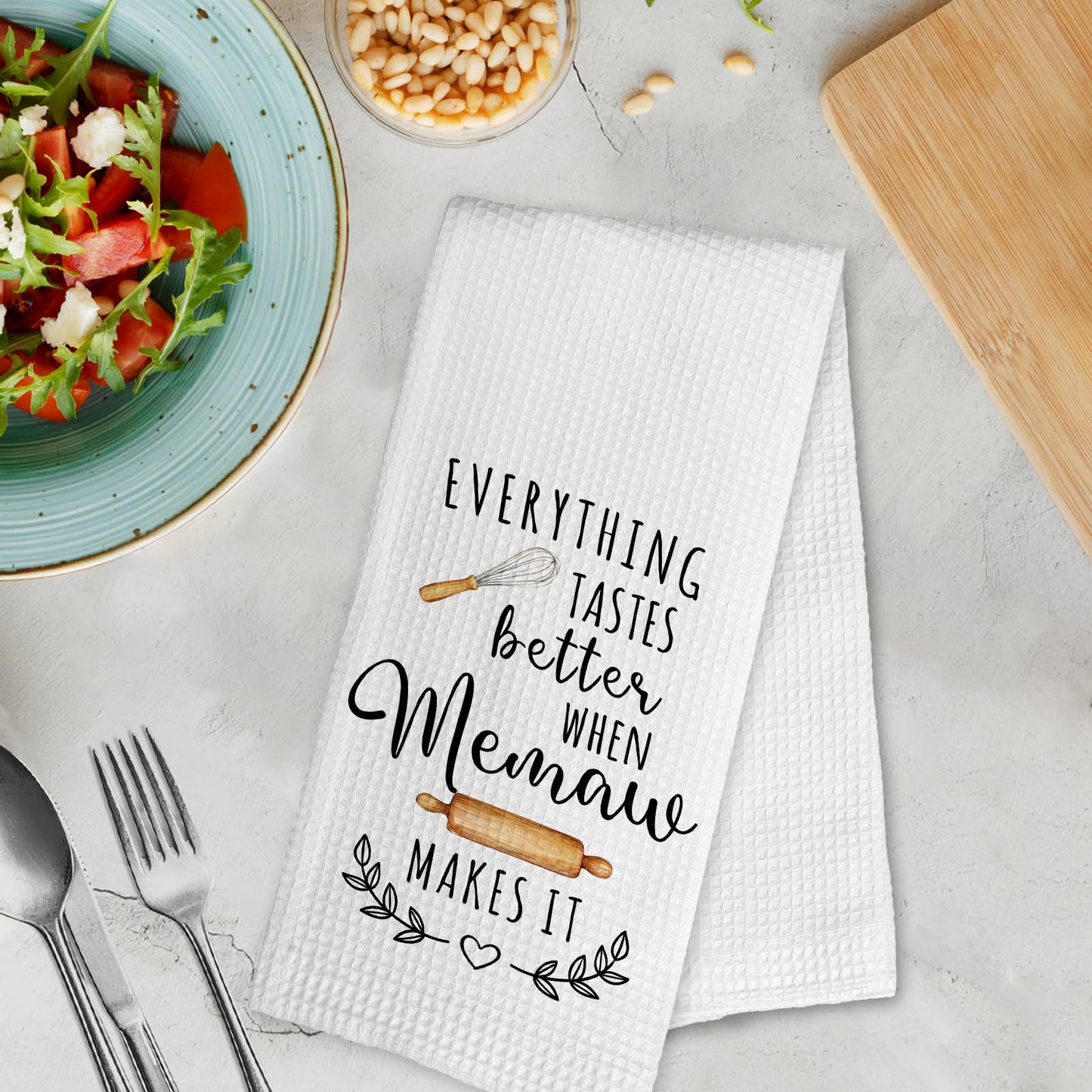 Memaw Mothers Day Birthday Gifts Kitchen Towels for Grandma from Grandkids, Everything Tastes Better When Memaw Makes It Grandma Dish Hand Tea Towels for Bathroom Kitchen Decor, 16x24 Inch