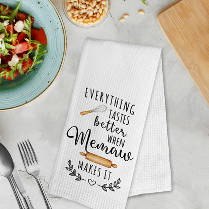 Memaw Mothers Day Birthday Gifts Kitchen Towels for Grandma from Grandkids, Everything Tastes Better When Memaw Makes It Grandma Dish Hand Tea Towels for Bathroom Kitchen Decor, 16x24 Inch