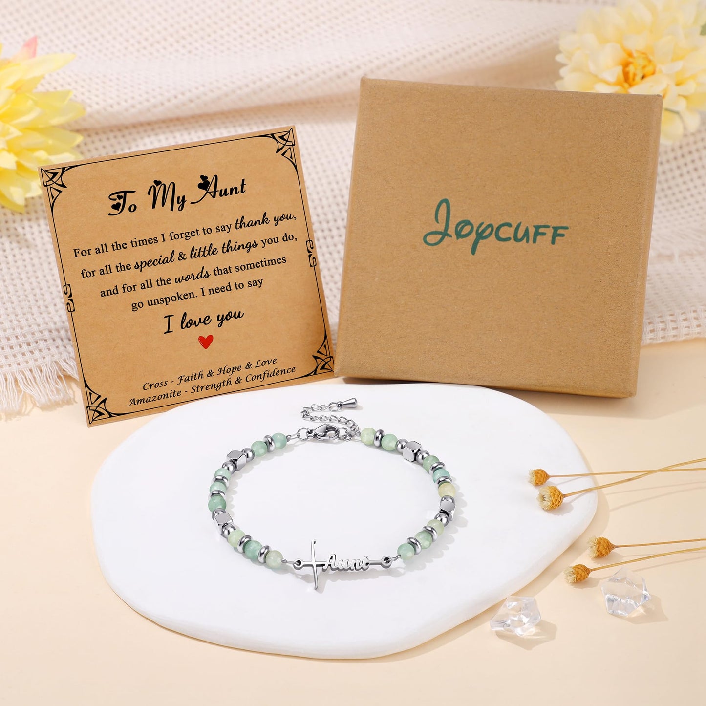 JoycuFF 𝗚𝗶𝗳𝘁𝘀 𝗳𝗼𝗿 𝗪𝗼𝗺𝗲𝗻 𝗙𝗮𝗶𝘁𝗵 𝗖𝗿𝗼𝘀𝘀 𝗕𝗿𝗮𝗰𝗲𝗹𝗲𝘁 Graduation Christmas Valentines Mothers Day Birthday Gifts for Women Her, Meaningful Amazonite Cross Bracelets for Women