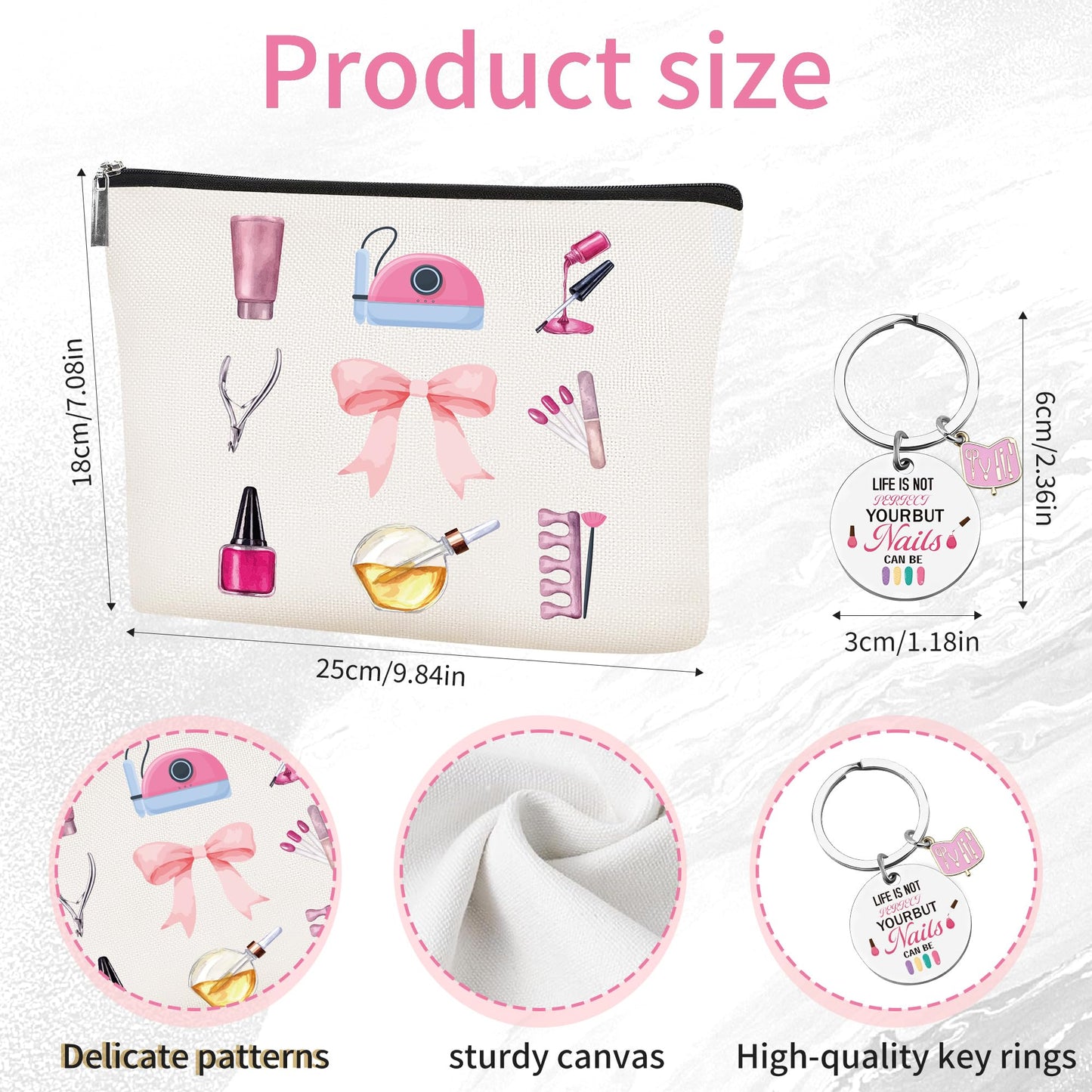 CRASHOT Nail Tech Gifts for Women, Manicurist Gifts, Makeup Bag & Keychain, Christmas Thanksgiving Birthday Present for Besties Friends Bff Sister Daughter Nail Lover
