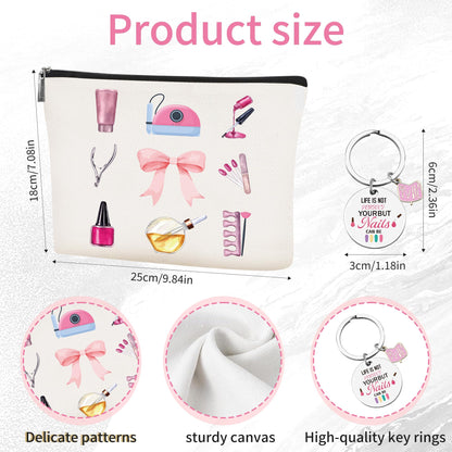 CRASHOT Nail Tech Gifts for Women, Manicurist Gifts, Makeup Bag & Keychain, Christmas Thanksgiving Birthday Present for Besties Friends Bff Sister Daughter Nail Lover