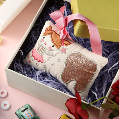 Qunclay Tooth Fairy Pillow with Pocket Kids Keepsake Pouch Tooth Fairy Gifts for Girl and Boy, 3.9 x 5.9 Inches (Sweet)