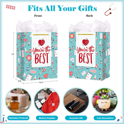 FaCraft Nurse Graduation Gifts Bag - 13" Large Nurse Gift Bags with Tissue Paper for Women Men New Nurses Nursing School Graduation Gift for Her Him Graduates New Nursing Student Medical School Party