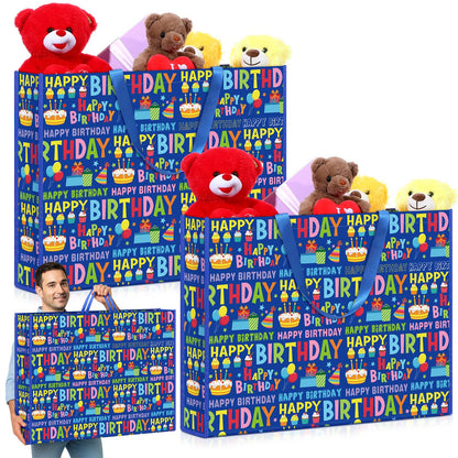 Pickmesh 2 Pcs Extra Large Birthday Bags 31.5x23.6x7.9 Inch Colorful Happy Birthday Gift Bag Oversize Non Woven Fabric Wrapping Pouch for Wedding Baby Shower Party Giant Present Wrap Supplies