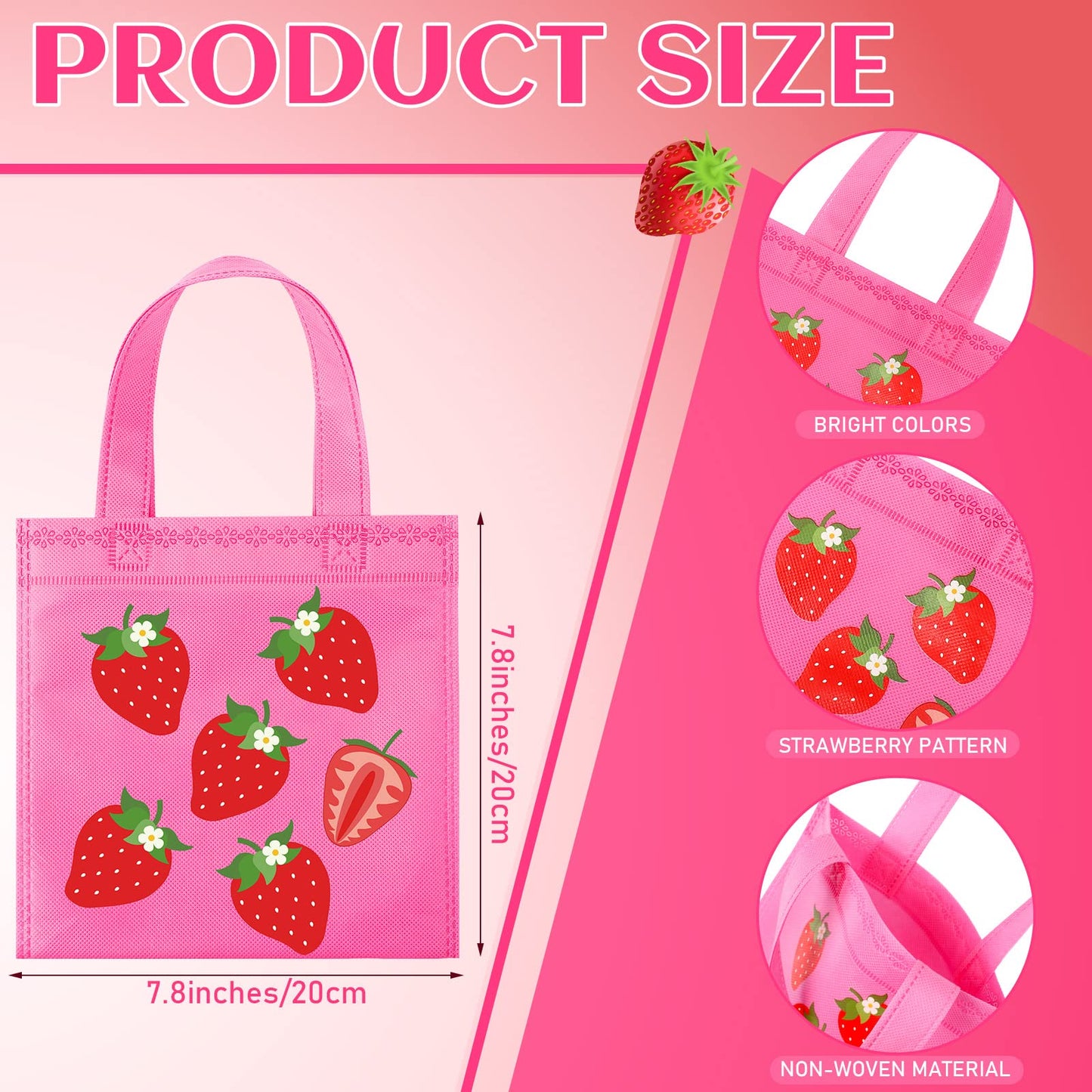 36 Pcs Strawberry Party Favor Bag Strawberry Non Woven Gift Goodie Treat Candy Bag for Baby Shower Berry First Fruit Sweet Wedding