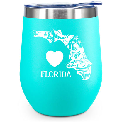 Love Florida 12 OZ Insulated Wine Tumbler,with Lid Vacuum Stainless Steel Coffee Mug,Unique Florida Themed Best Gifts for Friend Lover Wife Girlfriend,Idea for Women,Souvenirs (Mint)