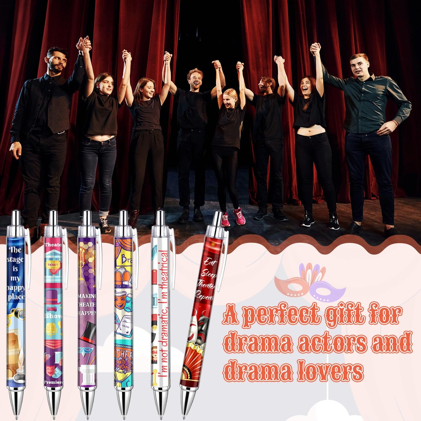 Feifeiya 24 Pack Musical Theater Gifts for Women Men, Ballpoint Pen Set with Quotes, Funny Theater Actor Gifts for Musical Broadway Theatre Lovers Friends, Actors