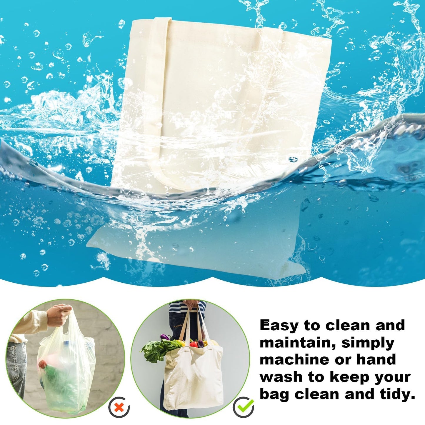 RAINFLOW Canvas Tote Bag - 4 PCS Cotton Canvas Reusable Grocery Shopping Blank Tote Bag with Handles for Crafts DIY, Gift, Advertising Promotion Activity