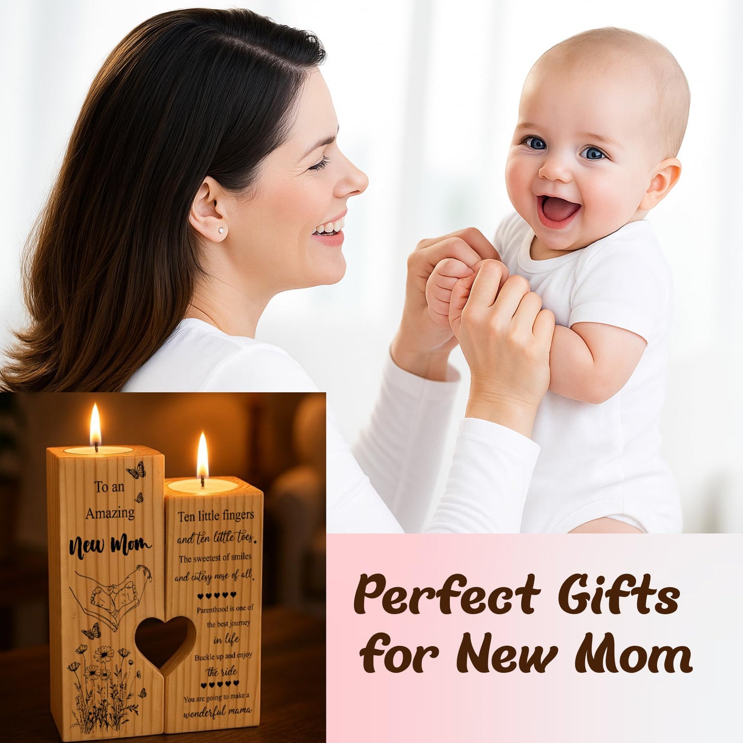New Mom Gifts – Wooden Candle Holder with Poem – Gift for New Mom After Birth, Postpartum Gifts, Pregnancy Gifts for Expecting Mom, Push Presents, First Time Mom Gift
