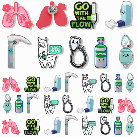 32 Pcs Respiratory Therapist Pins for Doctor Day Gifts Accessories Appreciation Brooch Gifts Enamel Lung Pin Lung Bvm Pft Bulk Funny Medical Jewelry Decor for Spring Allergies World Sleep Day