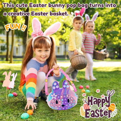 Exun Premade Easter Basket Stuffers Already Filled, Pop Crossbody Purse Bags Fidget Toy Pack, Bunny Shoulder Bag Mini Sensory Toys, 3 4 5 6 7 8 9 10 Year Old Birthday Easter Party Gift for Girls Kids