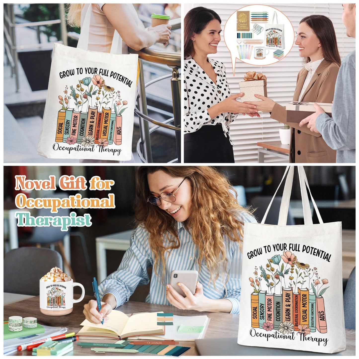 Yungyan 35 Pcs Occupational Therapy Appreciation Gifts Office Set Included 13 oz Ceramic Mug Tote Bag Leather Notebook Pen Sticky Note Highlighter Paper Clip Occupational Therapy Thank You Gift