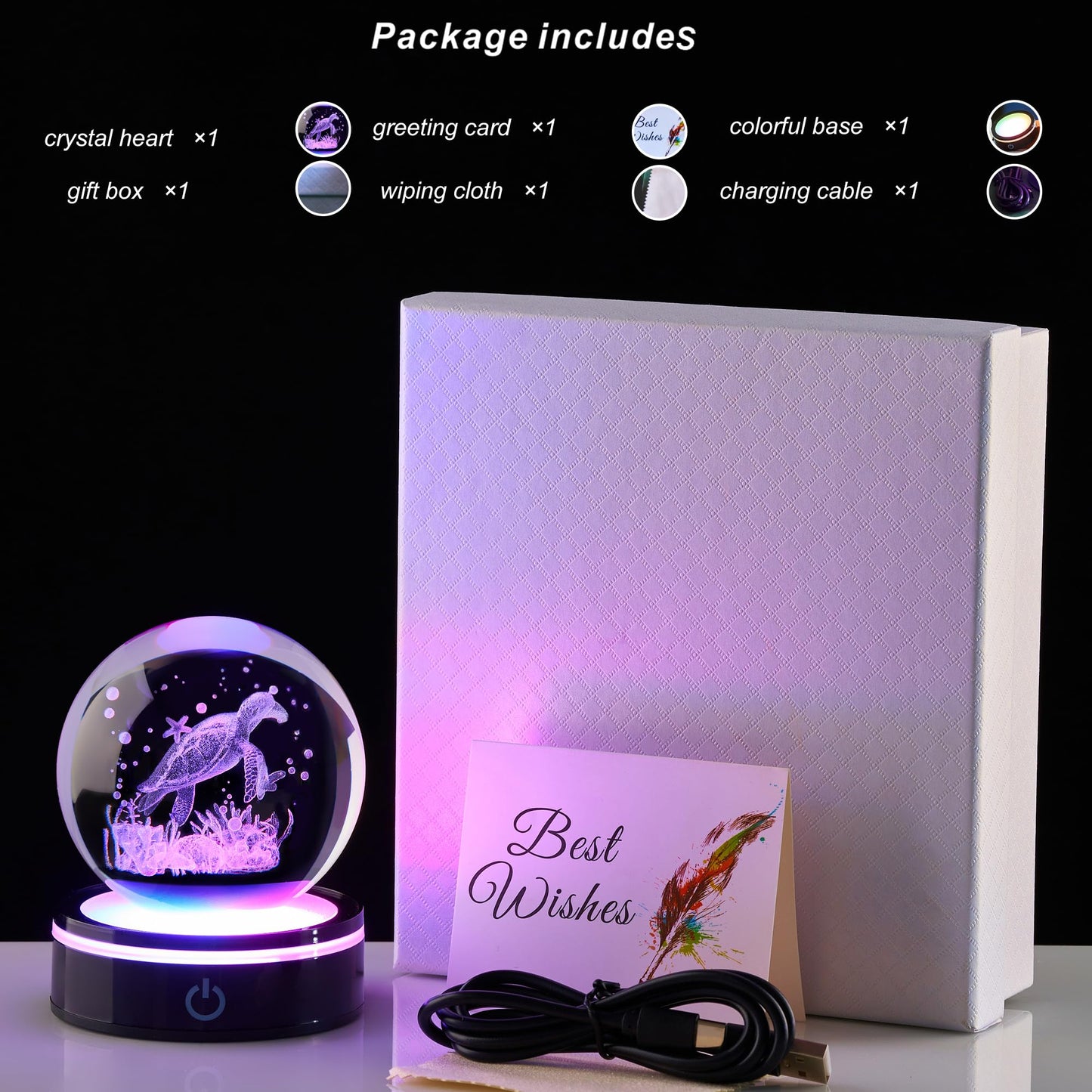 3D Sea Turtle Crystal Ball Figurine with LED Base Laser Ocean Figurines Lover Gifts for Women Men on Christmas Birthday Decorative Ball Sea Turtle Glass Globe Night Light for Room Decorations Crafts