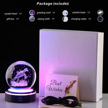3D Sea Turtle Crystal Ball Figurine with LED Base Laser Ocean Figurines Lover Gifts for Women Men on Christmas Birthday Decorative Ball Sea Turtle Glass Globe Night Light for Room Decorations Crafts