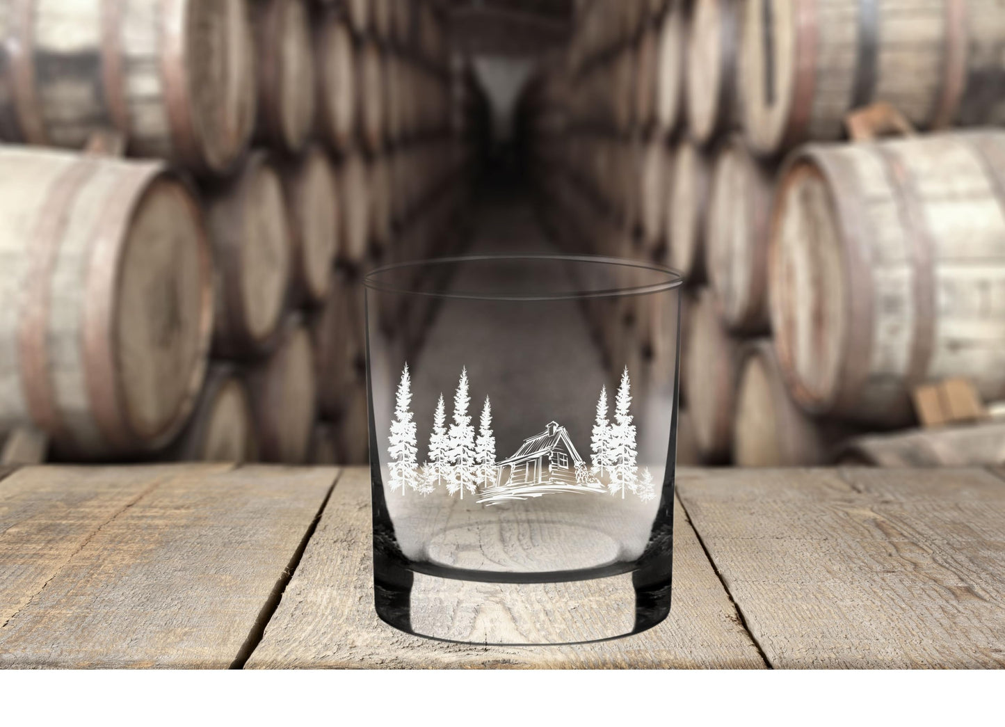 C M Cabin in the Woods Whiskey Rocks Glass - 11 oz Clear Glass - Cabin Themed Gift for Men and Women