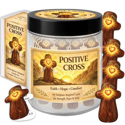 Christian Gifts for Men & Dad, Positive Cross Jar with 60 Faith-Inspired Encouragement Cards, Religious Gifts for Men, Inspirational Comfort Gift for Family & Friends, Fathers Day Present