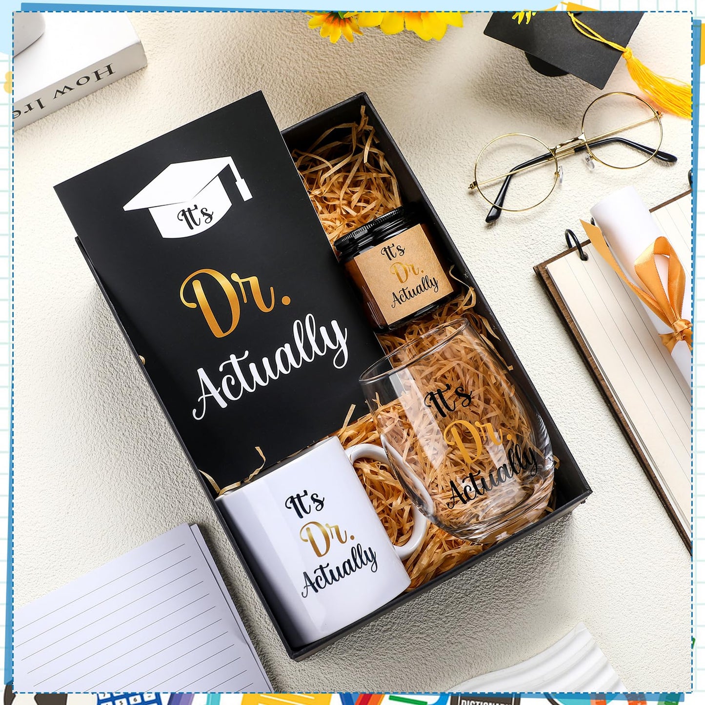 Didaey 4 Pcs It's Dr Actually Graduation Gift Set for Phd Doctorate Degree Physician 11 oz Coffee Mug and 18 oz Stemless Wine Glass Doctorate Graduation Gift for 2026 Medical Graduate Congratulation