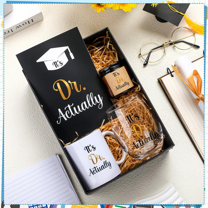 Didaey 4 Pcs It's Dr Actually Graduation Gift Set for Phd Doctorate Degree Physician 11 oz Coffee Mug and 18 oz Stemless Wine Glass Doctorate Graduation Gift for 2026 Medical Graduate Congratulation