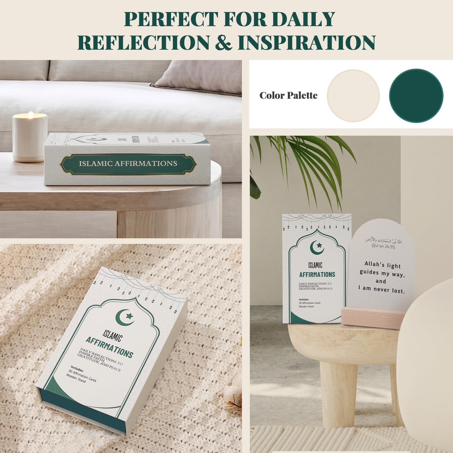 Islamic Affirmation Cards Set of 30, Magnetic Box & Stand - Ideal for Ramadan Gifts, Eid Gifts, Islamic Gifts, Eid Decorations for Home, Eid Mubarak Decorations, Positive Affirmations Cards, Muslim