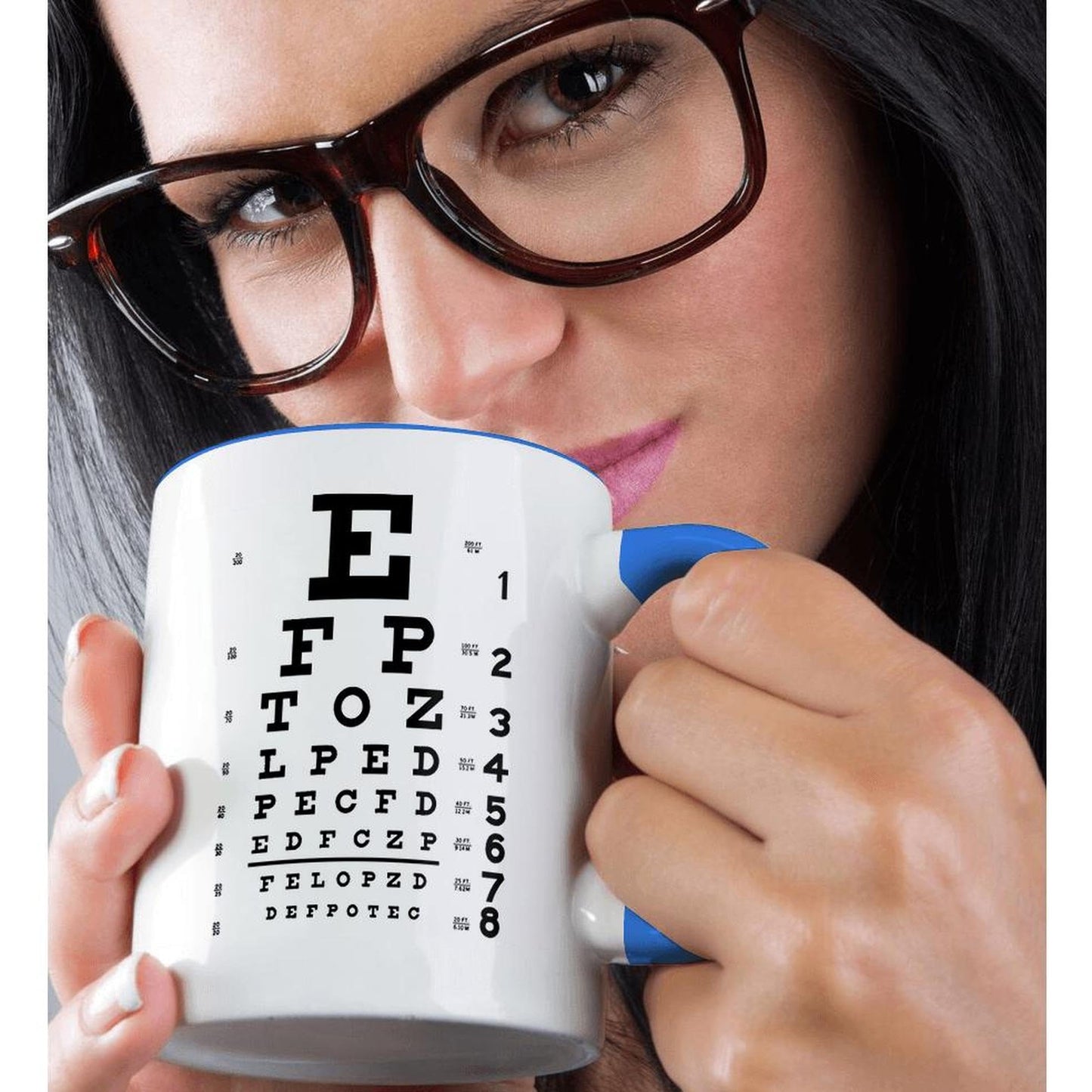 3dRose mug_110446_6 "Eye Chart Alphabet In Black" Two Tone Mug, Blue/White, 11 oz