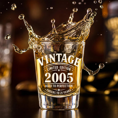 LIGHTEN LIFE 21st Birthday Gifts for Him,2005 Shot Glasses with Valued Wooden Box,21st Birthday Shot Glass Set,21 Years Old Birthday Gift Ideas,21st Birthday Decorations for Men Son Boy Brother Friend