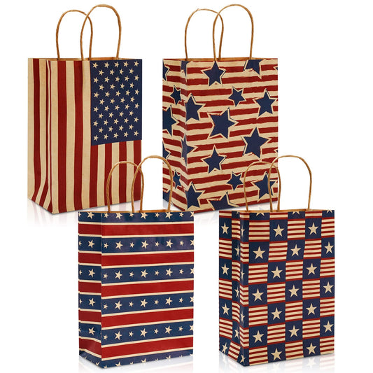 AnyDesign 16Pcs Patriotic 4th of July Paper Gift bags with Handle American Flag Star Stripe Party Favor Bags Candy Goodie Treat Bag for 250th Anniversary Independence Day, 5.9 x 8.3 x 3.1 In