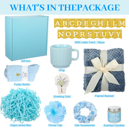 Zopeal Birthday Gifts Baskets for Women with Custom Banner, Gifts Relaxing Spa Package Thank You Box for Her Mom Sister Friend Wife Teacher Coworker(Blue)