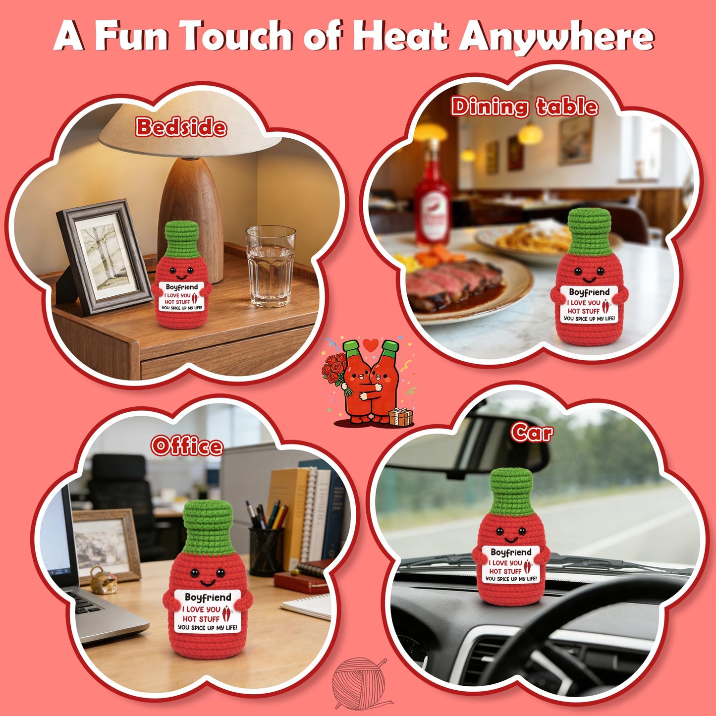 Anniversary Men Gifts for Boyfriend Him Birthday for Boyfriend from Girlfriend, I Love You Boyfriend's Sweet Day Romantic Gift Funny Handmade Crochet Hot Sauce Gift for Couple