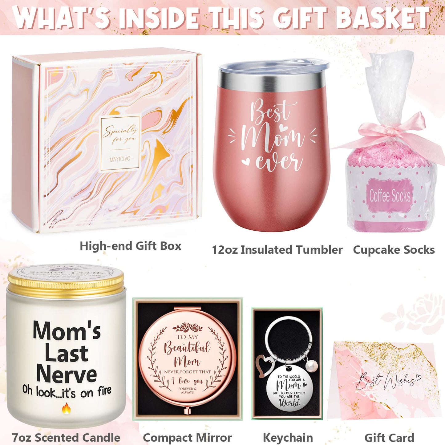 Best Mom Gifts Mothers Day Gifts for Mom from Daughter Son Kids, Birthday Gift Basket for Mother Women Mother-in-law Christmas Thanksgiving Present, New Mama Gift for Wife from Husband w/Wine Tumbler