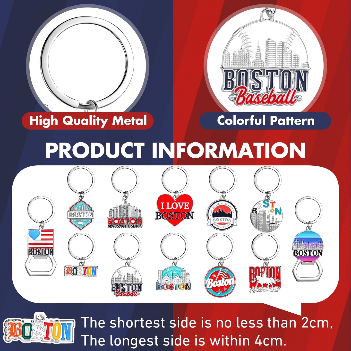 Landical Boston Keychain Metal Bulk Boston Souvenir Gifts Massachusetts Travel Gifts Key Ring Souvenirs Bottle Opener
