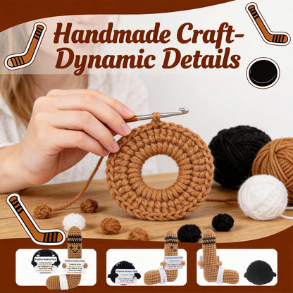 Positive Crochet Hockey Gift Set, Handmade Knitted Hockey Stick Puck with Card, Emotional Support Sports Gift for Teammates Men Women, Cute Cheer Up Birthday Gifts for Hockey Players