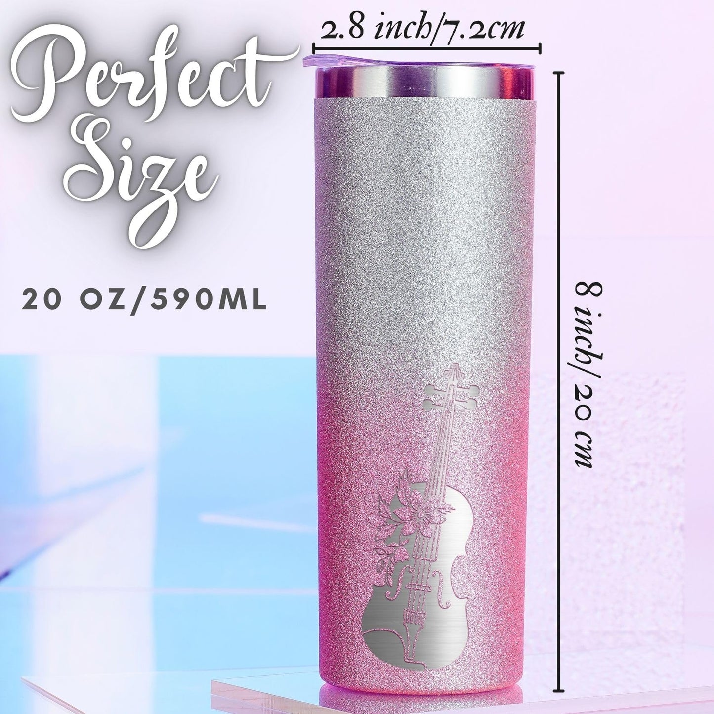 Onebttl Violin Gifts for Violinists & Women, 20oz Stainless Steel Violin Tumbler for All Ages, Double Wall Vacuum Insulated with Lid & Straw