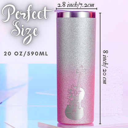 Onebttl Violin Gifts for Violinists & Women, 20oz Stainless Steel Violin Tumbler for All Ages, Double Wall Vacuum Insulated with Lid & Straw