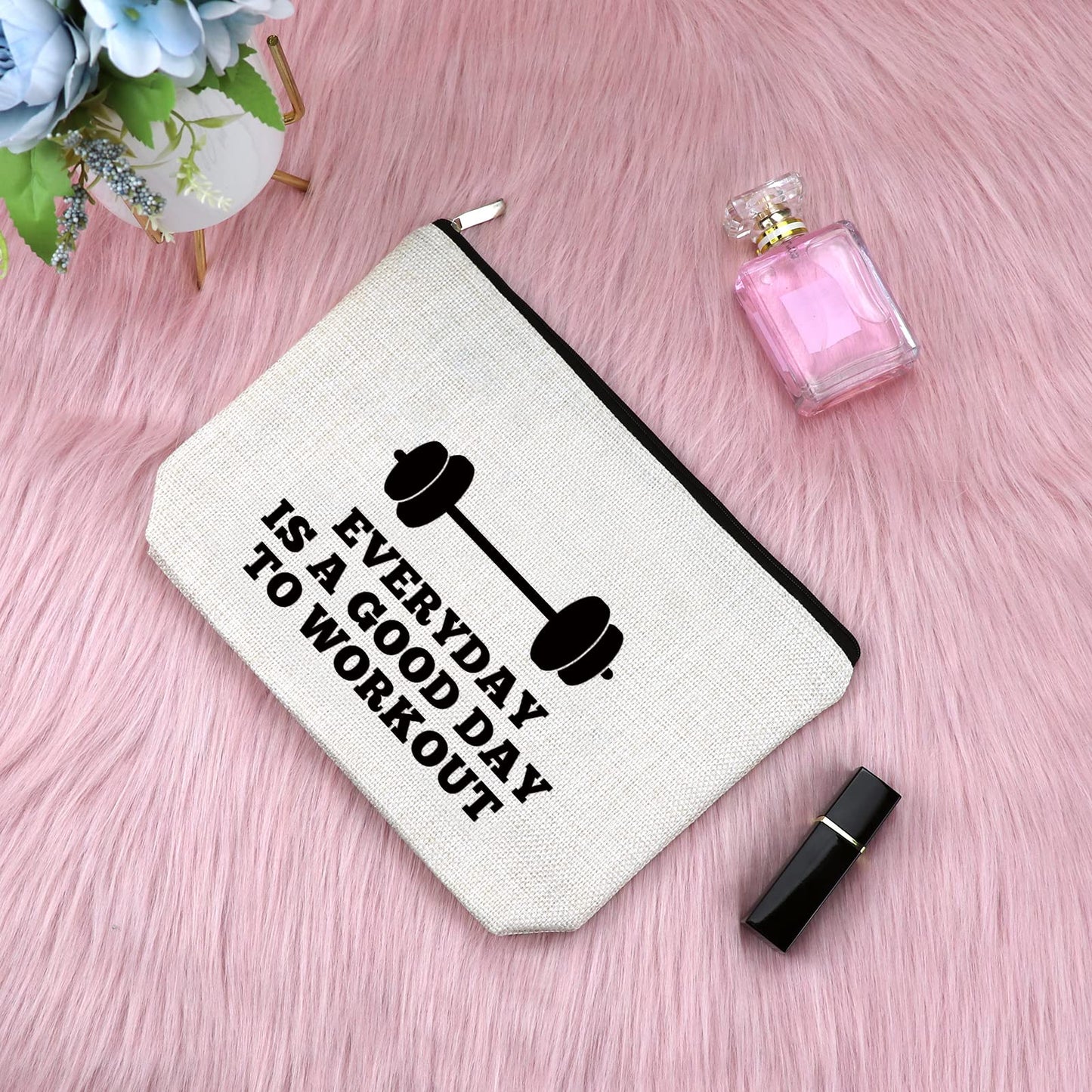 Workout Gifts for Women Makeup Bag Weightlifting Fitness Gifts Trainer Bodybuilding Present Dumbbell Inspirational Gift for Sister Friend Christmas Birthday Gift for Athletic Coach Cosmetic Bag