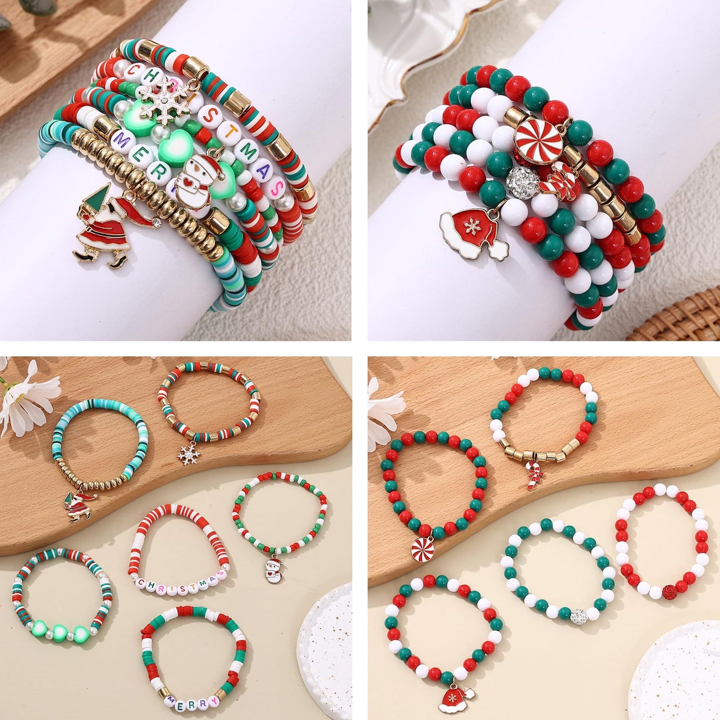 36 Pcs Holiday Heishi Surfer Bracelets for Women Bulk Easter Mother's Day Christmas St. Patrick's Day Mardi Gras Bracelet Stackable Stretch Friendship Bracelets Set