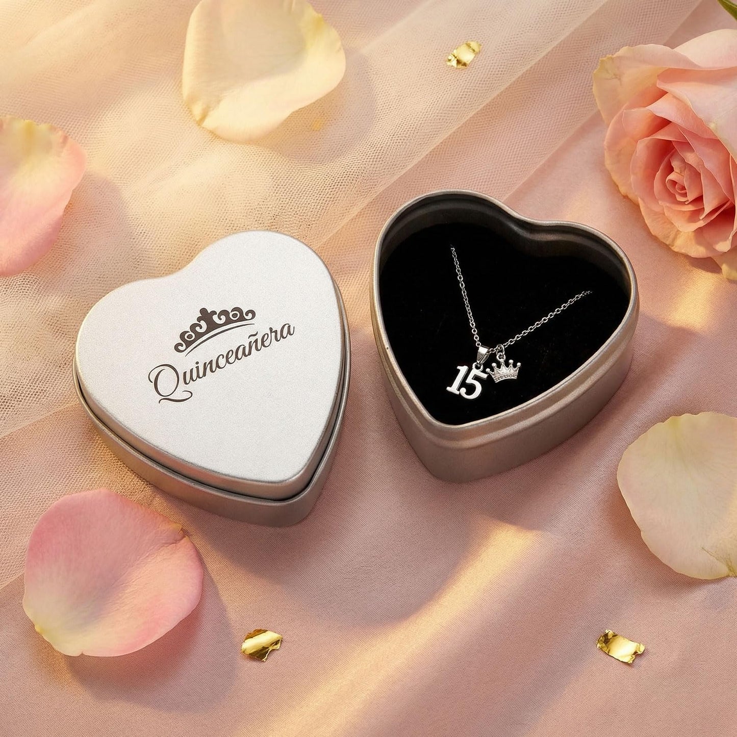 Quinceanera Gifts Heart Jewelry Box, Personalized Custom Jewelry Keepsake Box, Recuerdos de 15 AñOs Small Trinket Crown Box, 15th Birthday Gift Small Keepsake Boxes with Engraved Message