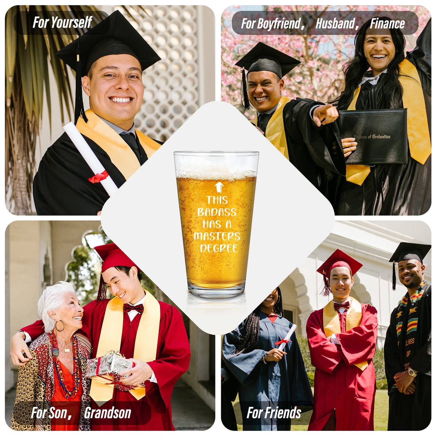 Futtumy Masters Degree Beer Glass - 15Oz, Graduation Gift for Him Men, Badass Design Beer Glass, Masters Gegree Graduation Gifts for Him Men, Perfect for Home or Office Use