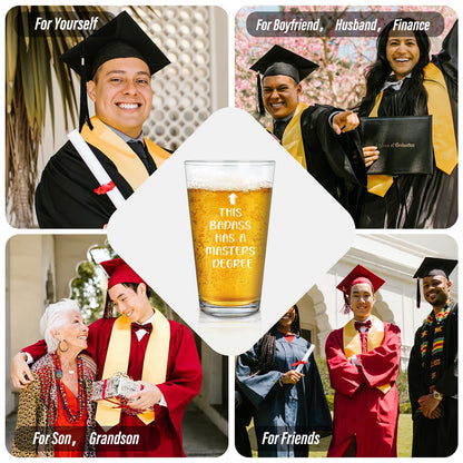 Futtumy Masters Degree Beer Glass - 15Oz, Graduation Gift for Him Men, Badass Design Beer Glass, Masters Gegree Graduation Gifts for Him Men, Perfect for Home or Office Use