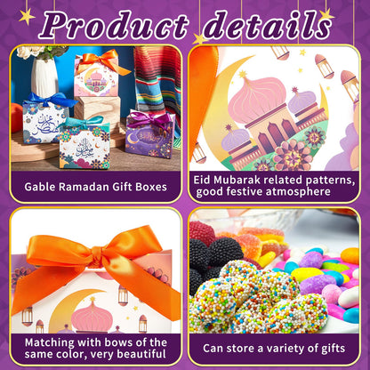 Kritkin 48 Pcs Eid Mubarak Gift Bags with Ribbons Muslim Ramadan Gift Bags Eid Decorations Eid Mubarak Party Favors Goodie Boxes with Castle Moon Star for Ramadan Party Treat Kids Candy Supplies