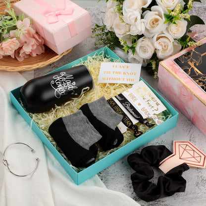 Yexiya 13 Pcs Bridesmaid Proposal Box Gifts Set Will You Be My Maid of Honor Gifts 6 oz Stainless Steel Wine Tumbler Socks Scrunchie for Pen Engagement Wedding Bachelorette Party Supply(Trendy)