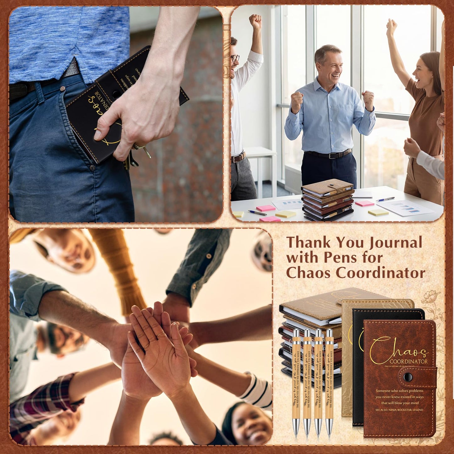 Marspark 15 Set Chaos Coordinator Employee Appreciation Gifts Inspirational A5 Leather Notebooks with Pens Thank You Gifts for Graduation Men Women Teacher Manager Boss Father's Day