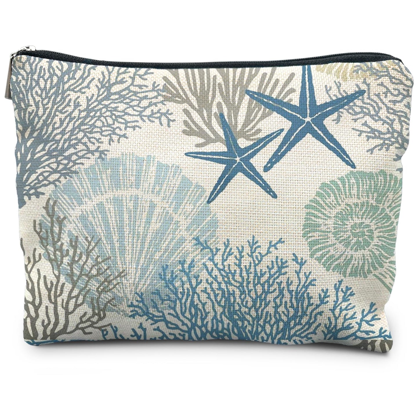 Ocean Starfish Coral Seashell Beach Makeup Bag, Marine Life Sea Animals Cosmetic Bags for Women, Beach Vacation Gifts, Ocean Themed Gifts