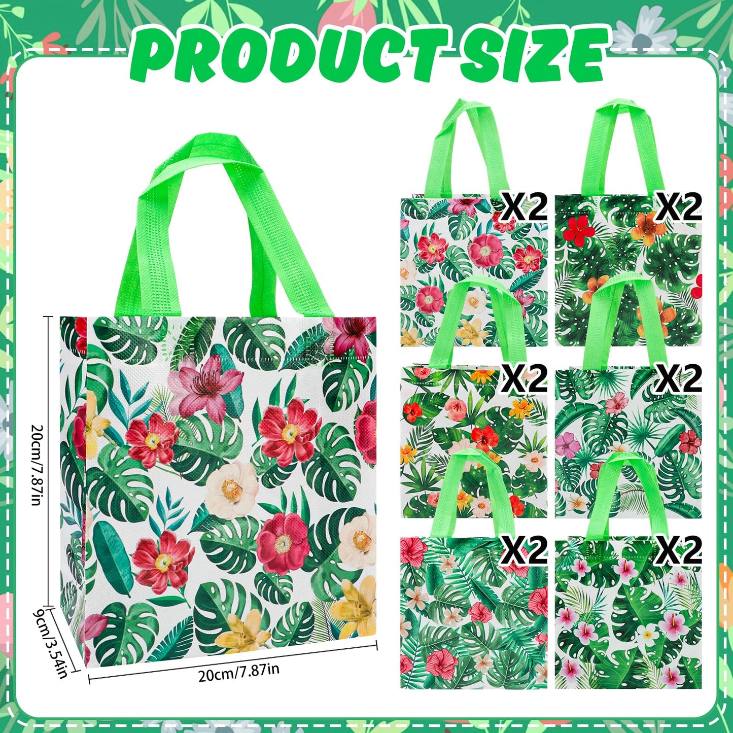 PHOGARY Reusable Gift Bag with Handle, 12PCS Hawaiian Aloha Bags, Non Woven Tropical Hawaii Luau Goodie Bag for Summer Beach Pool Birthday Party Favor Bags