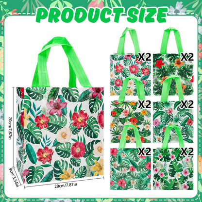 PHOGARY Reusable Gift Bag with Handle, 12PCS Hawaiian Aloha Bags, Non Woven Tropical Hawaii Luau Goodie Bag for Summer Beach Pool Birthday Party Favor Bags