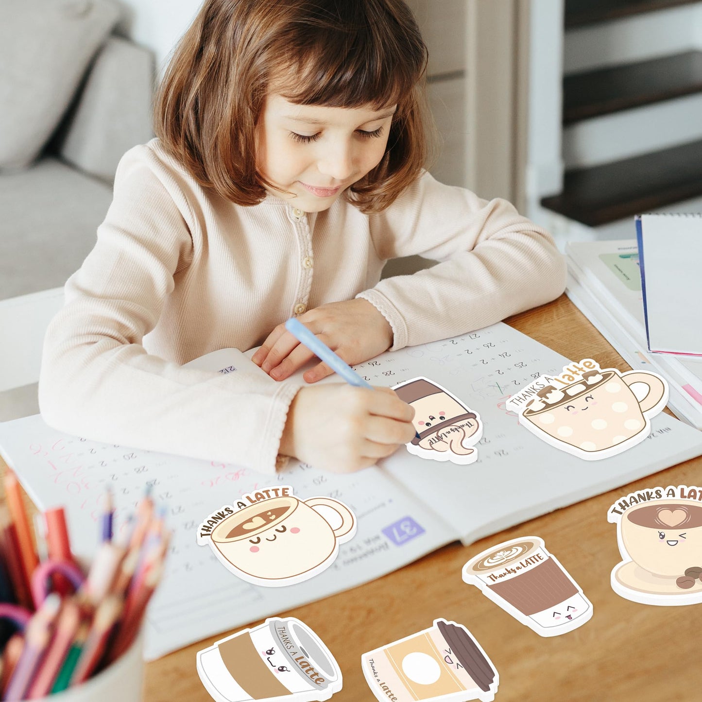 Xqumoi 30 Pack Thanks A Latte Sticky Notes - Coffee Cup Self Sticky Notepad Thank You Gift Latte Lover Self-Adhesive Writing Memo Pad for Barista Office School Supplies Party Favor Goodies Bag Fillers