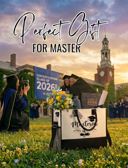 InnoBeta Masters Degree Graduation Gifts for Her Canvas Tote Bag with Top Zipper Closure and Shoulder Strap for Graduation - Master It