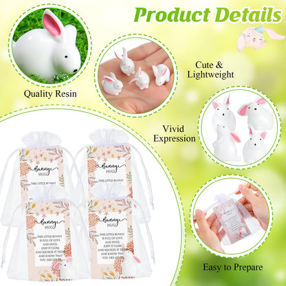Tatuo 24 Sets Easter Mini Bunnies Mini Rabbit Figurines Wedding Supplies Cake Topper Motivational Bunny Card Gift Bags Hug Inspirational Gift for Easter Party Favors Spring Birthday Supplies